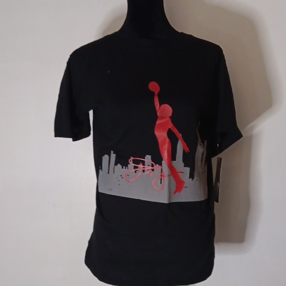 Black Graphic T-Shirt with Red Design